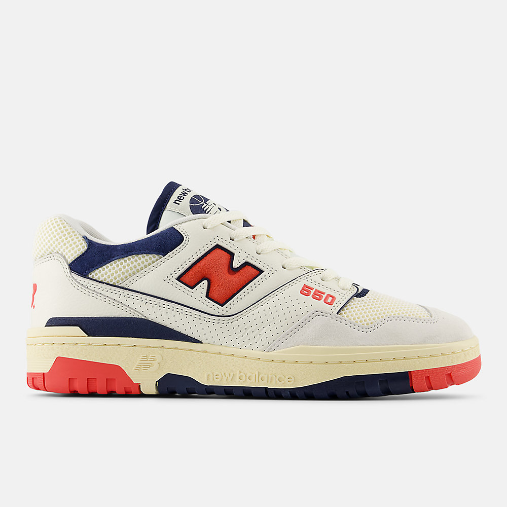 New Balance 550 Shoes Sea Salt with Blast Red